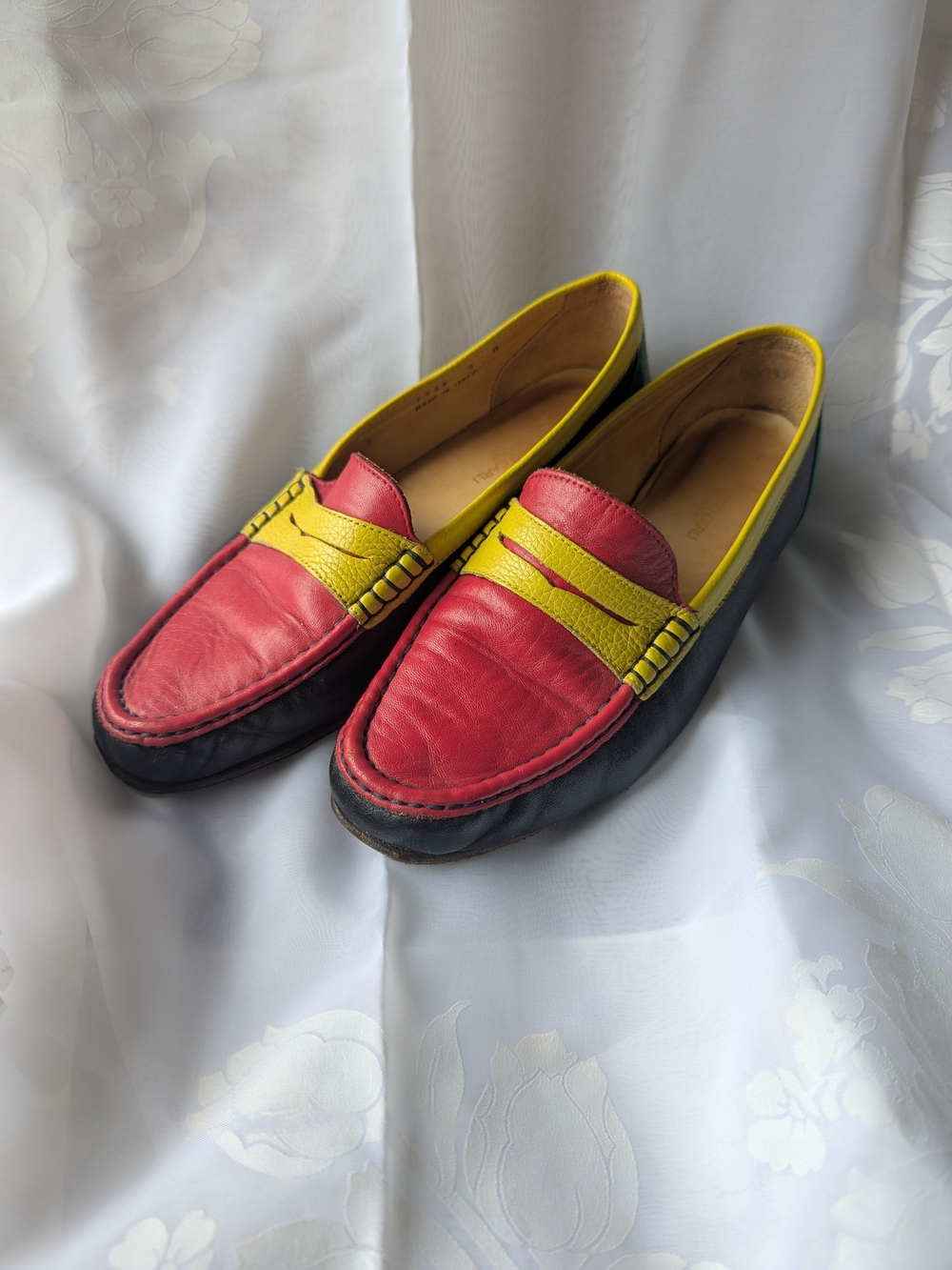 Women's Two-Tone Red and Yellow Leather Loafers